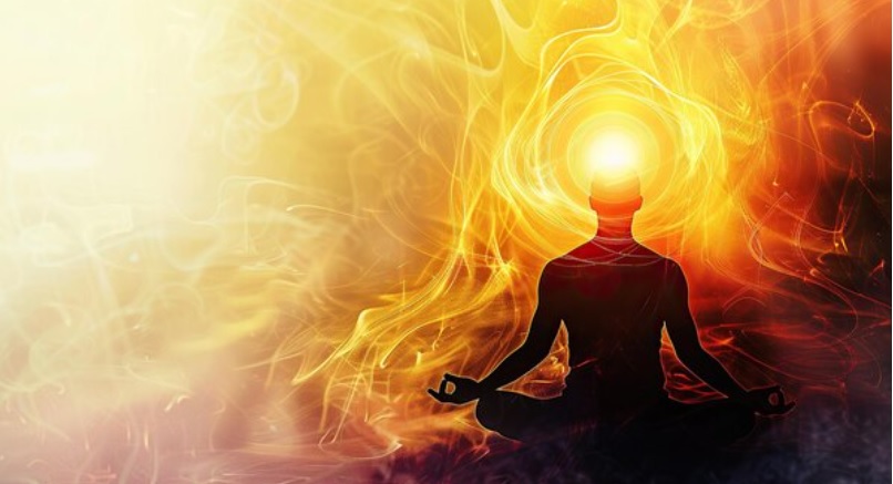 Silhouette en méditation entourée d’une lumière douce symbolisant la médiumnité